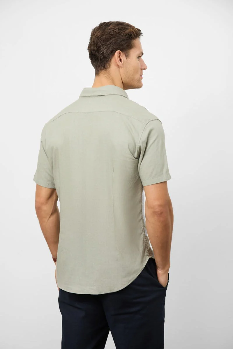 Stretch Linen Blend Button Through Shirt in Soft Sage - Image 6