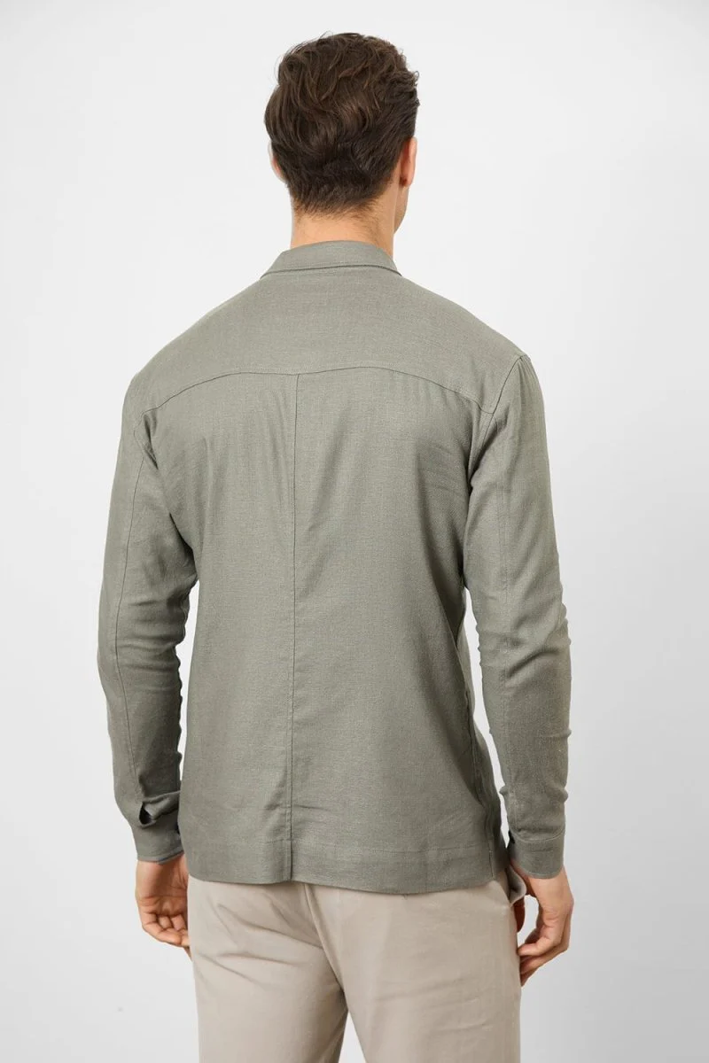Stretch Linen Blend Pocket Overshirt in Mole - Image 6
