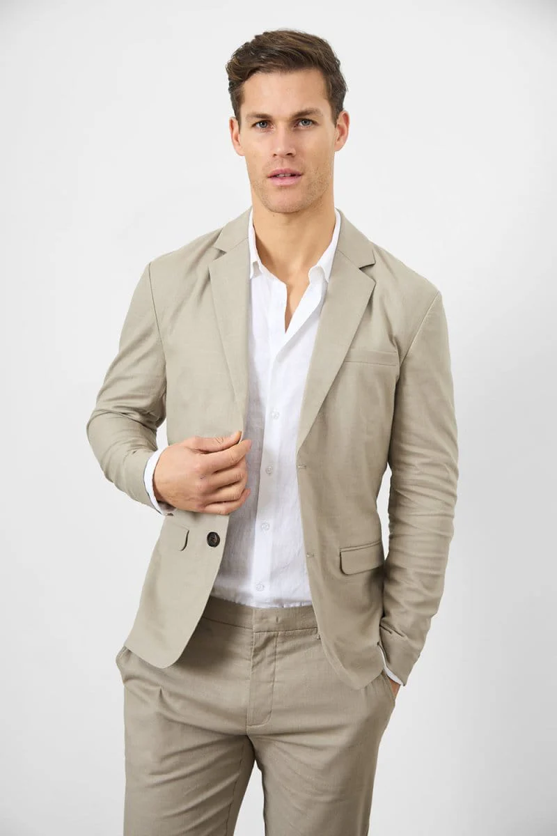 Stretch Linen Blend Suit Jacket in Dark Stone - Image 4