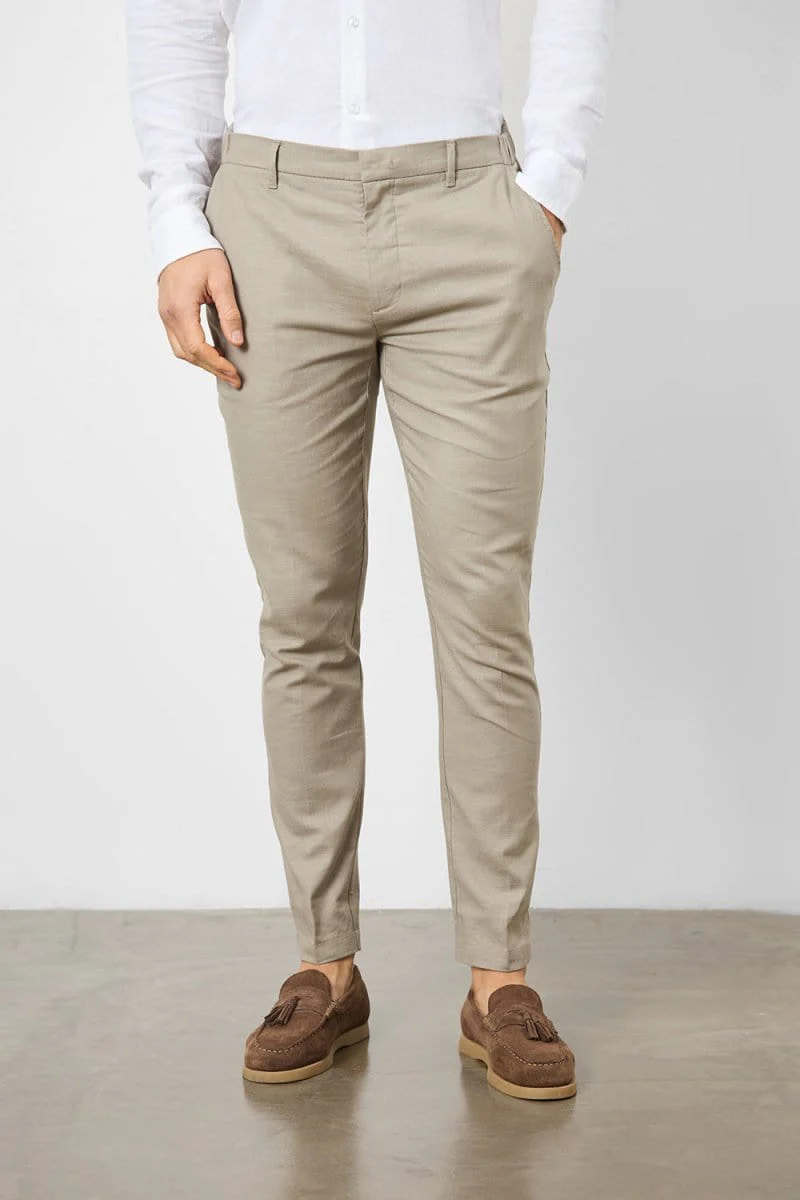 Stretch Linen Blend Suit Trousers in Dark Stone - Image 4