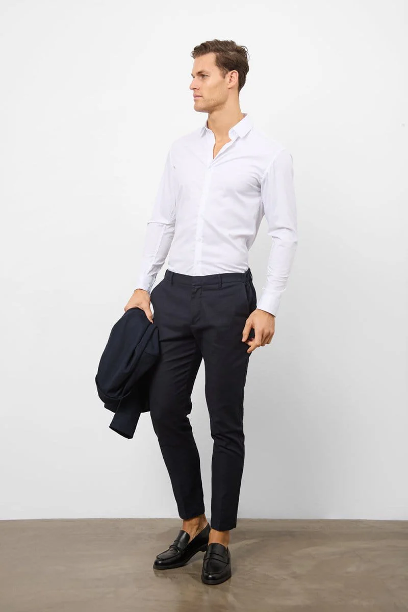 Stretch Linen Blend Suit Trousers in Navy - Image 6