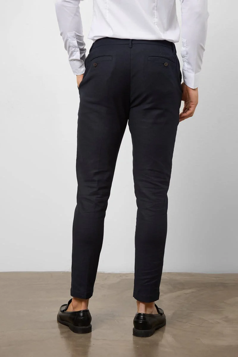 Stretch Linen Blend Suit Trousers in Navy - Image 7