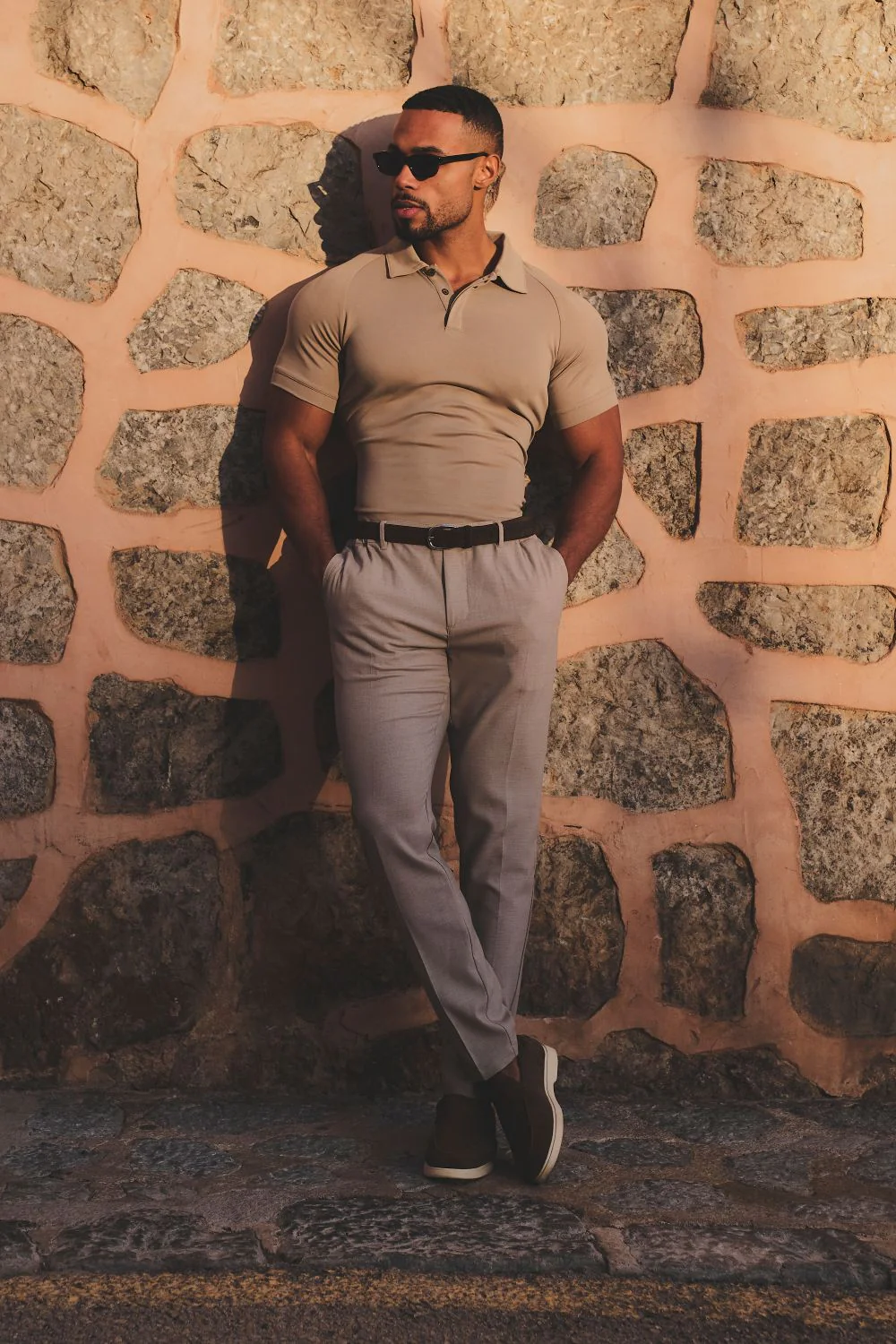 Luxe Smart Polo Shirt in Stone - Image 3