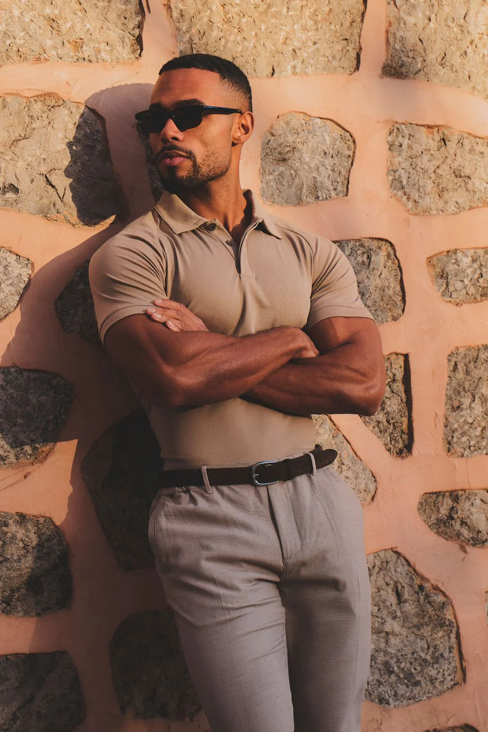 Luxe Smart Polo Shirt in Stone - Image 4
