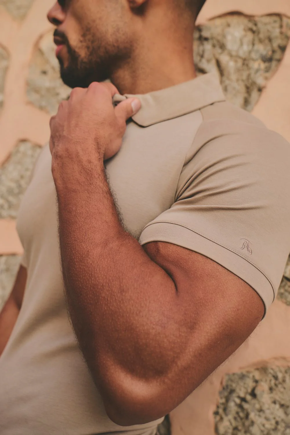 Luxe Smart Polo Shirt in Stone - Image 5
