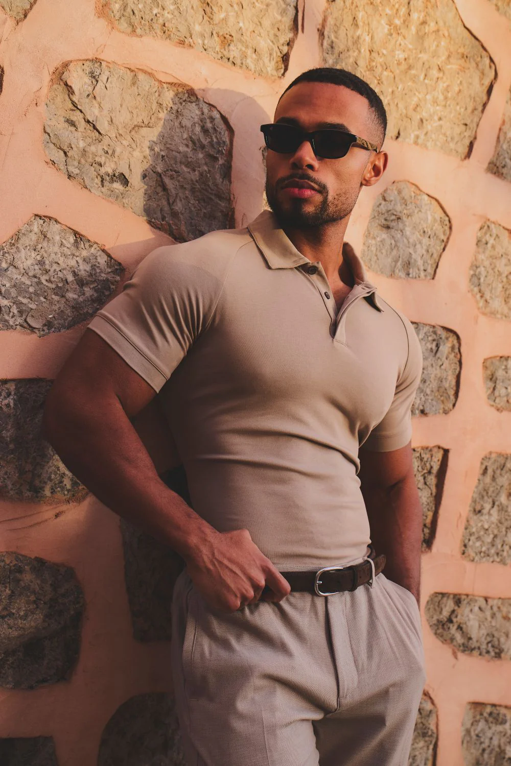 Luxe Smart Polo Shirt in Stone - Image 7