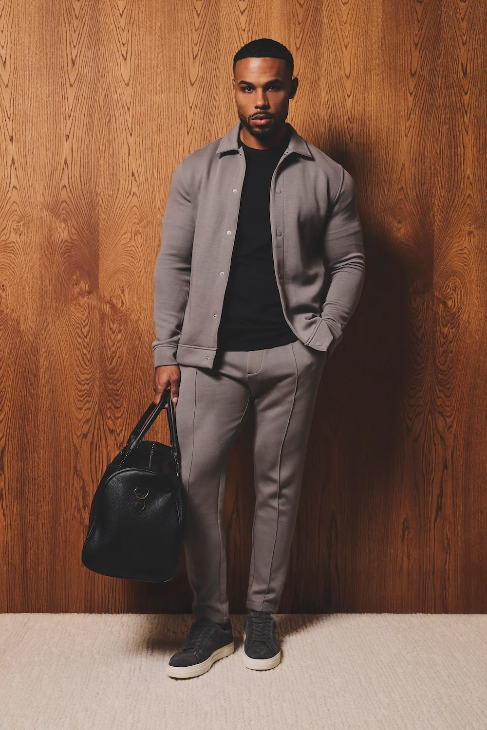 Luxe Sweat Shacket in Mushroom - Image 3