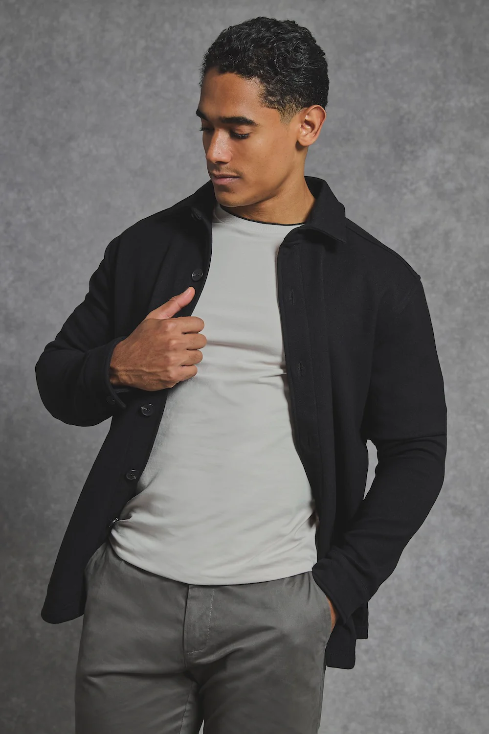 Melange Woven Shacket in Black - Image 4
