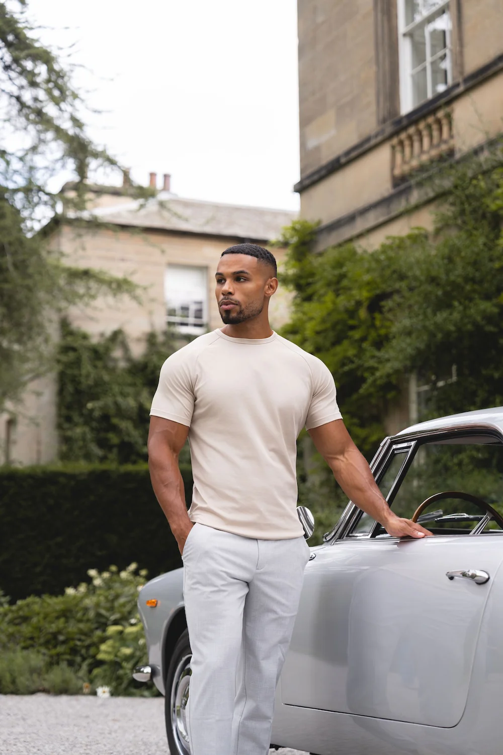 Mercerised Cotton T-Shirt in Stone - Image 5