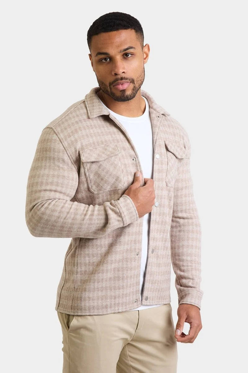 Mini Check Shacket in Stone - Image 4