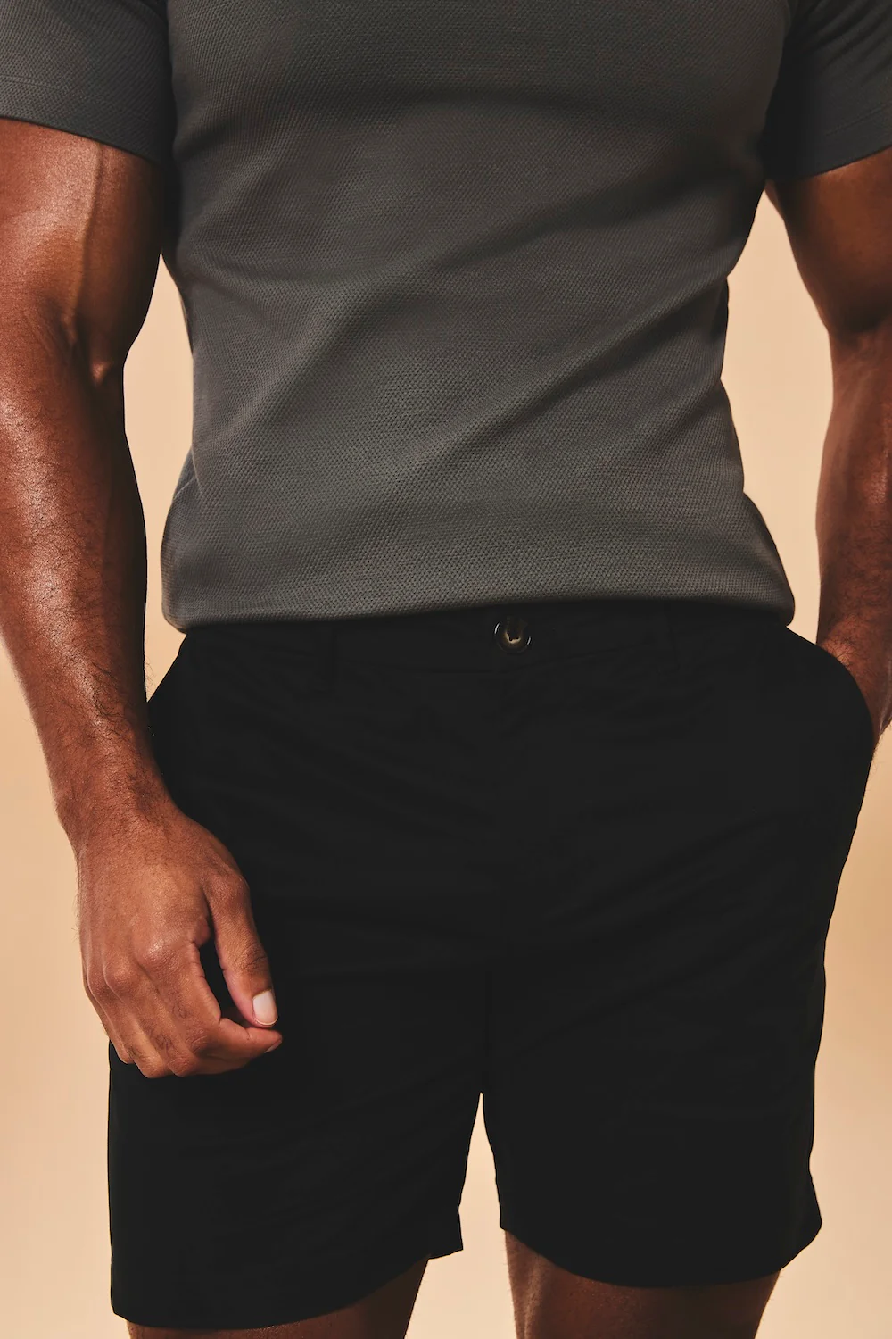 Muscle Fit Stretch Chino Shorts in Black - Image 3