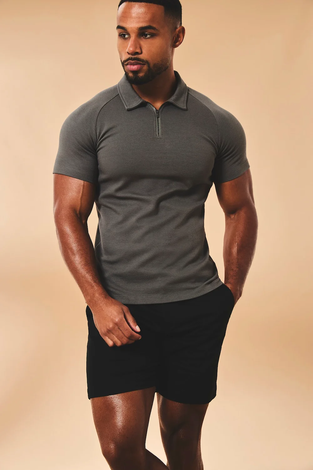 Muscle Fit Stretch Chino Shorts in Black - Image 4
