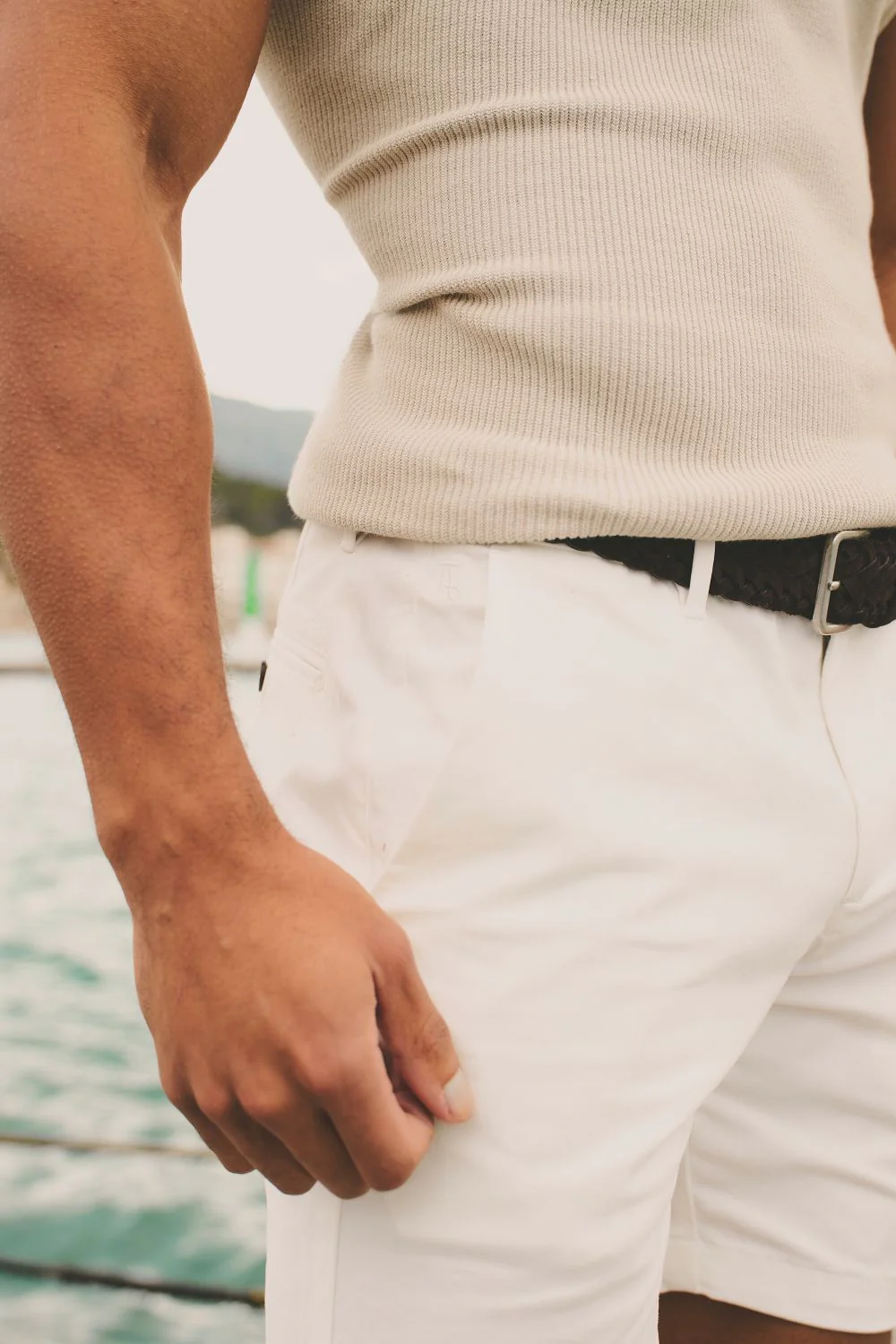 Muscle Fit Stretch Chino Shorts in Chalk - Image 3