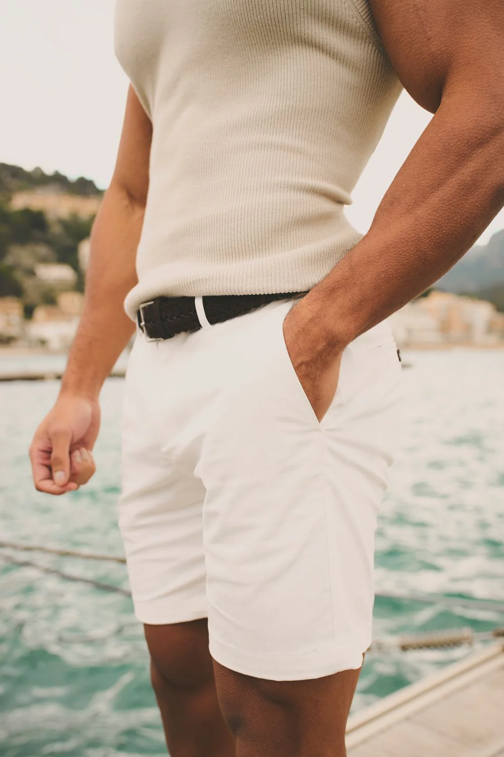 Muscle Fit Stretch Chino Shorts in Chalk - Image 5