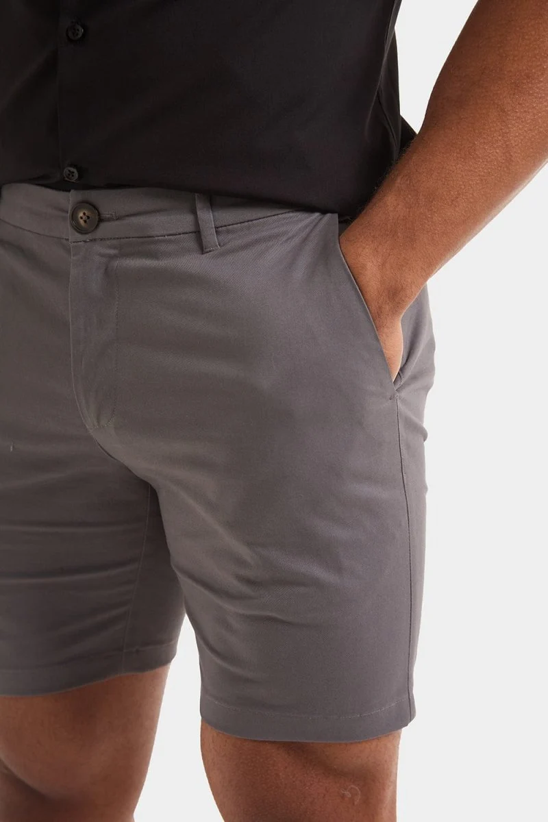 Muscle Fit Stretch Chino Shorts in Dark Grey - Image 3