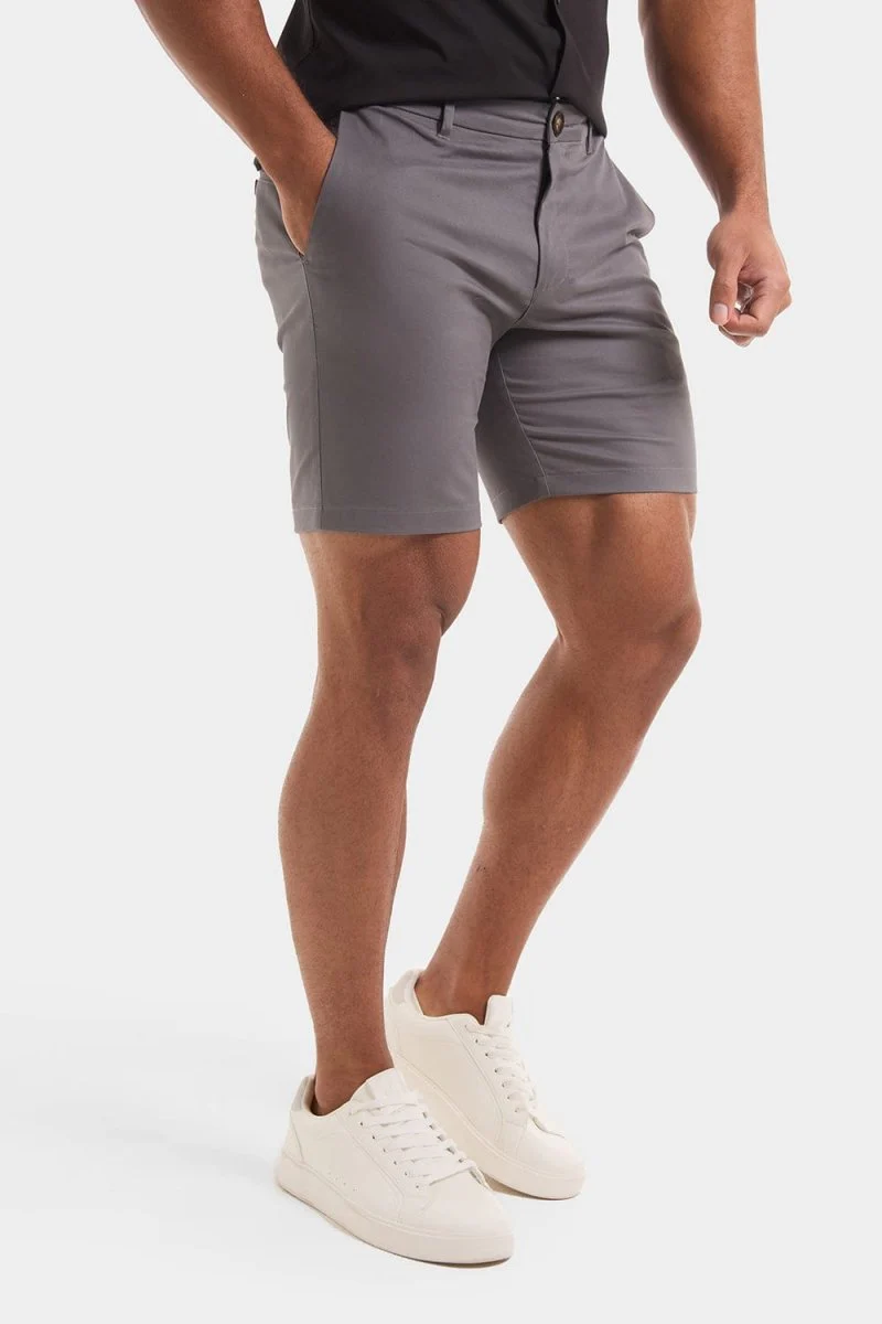 Muscle Fit Stretch Chino Shorts in Dark Grey - Image 4