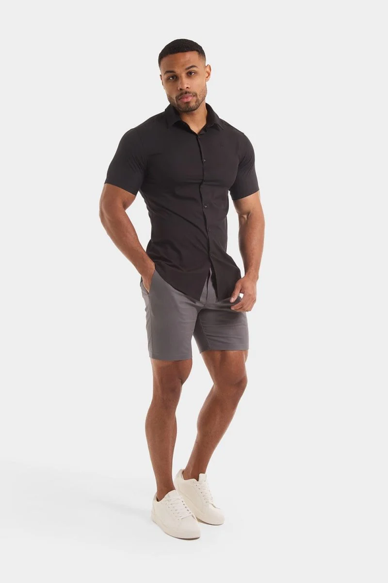 Muscle Fit Stretch Chino Shorts in Dark Grey - Image 6