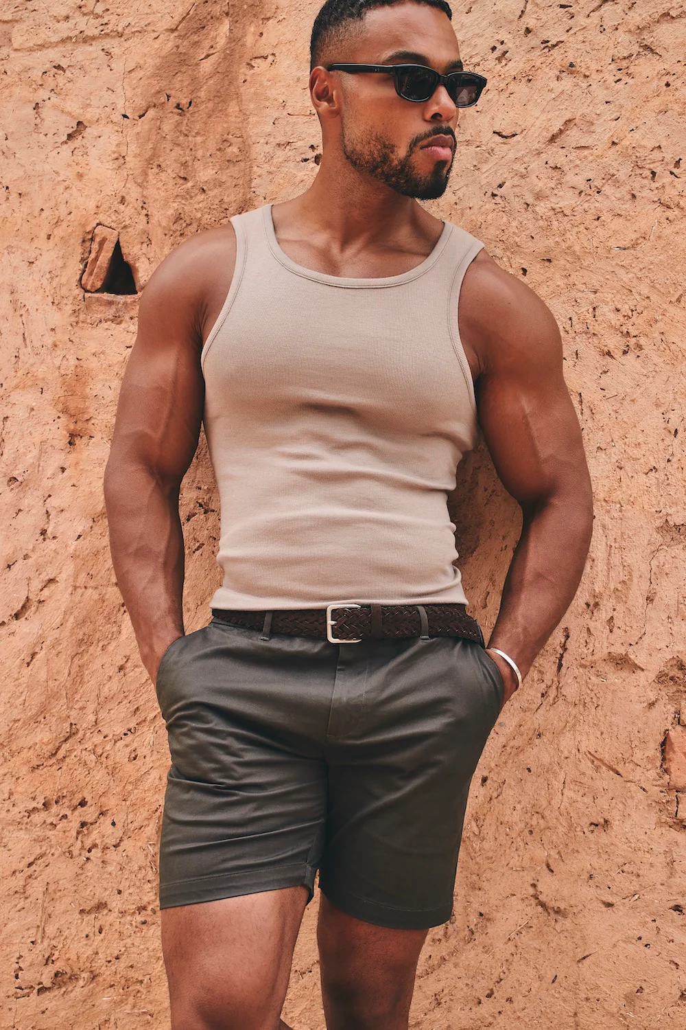 Muscle Fit Stretch Chino Shorts in Dark Khaki - Image 6
