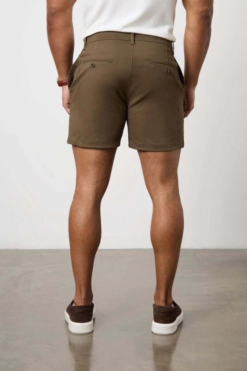 Muscle Fit Stretch Chino Shorts - Shorter Length in Khaki - Image 8