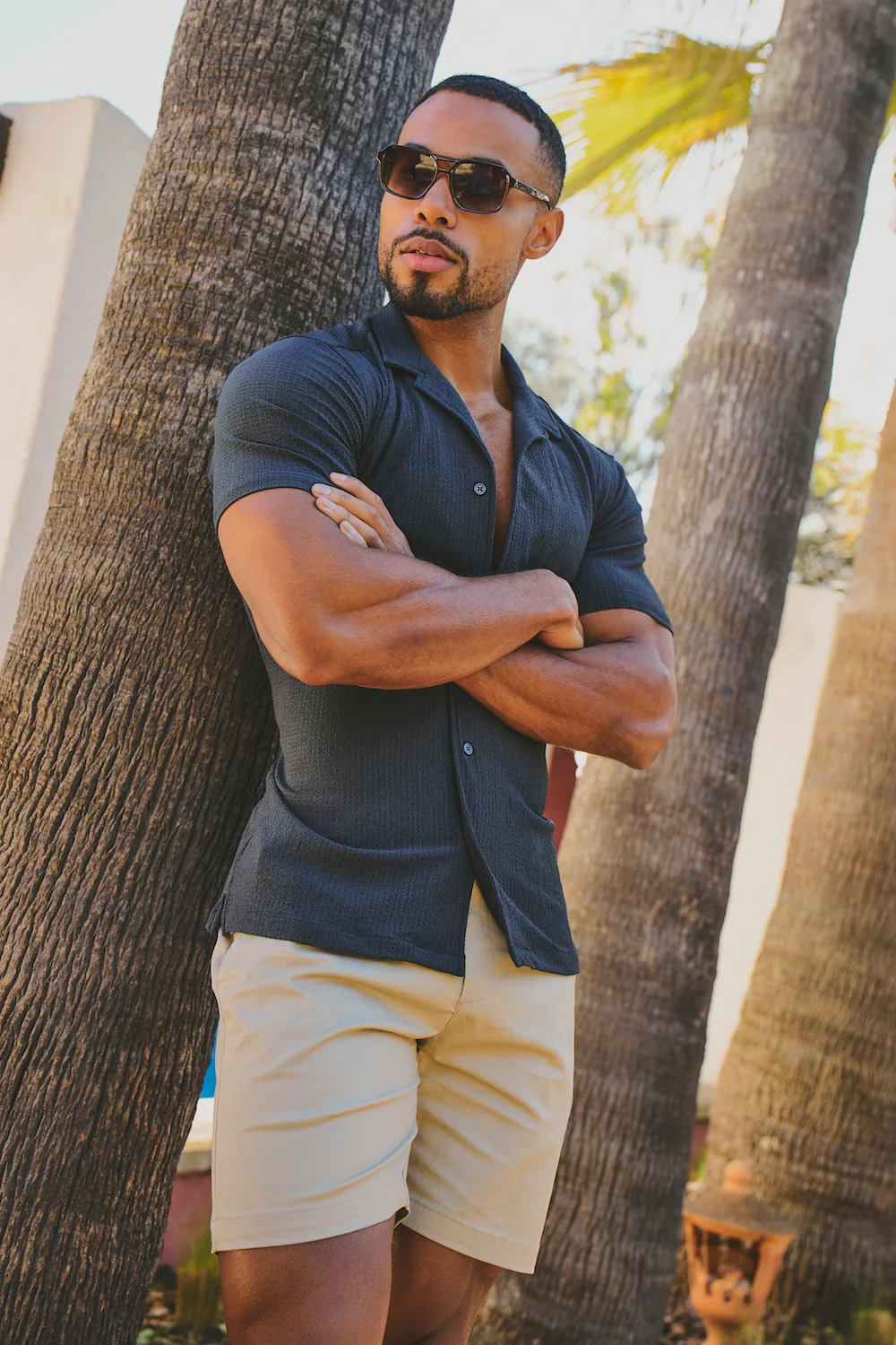 Muscle Fit Stretch Chino Shorts in Stone - Image 3