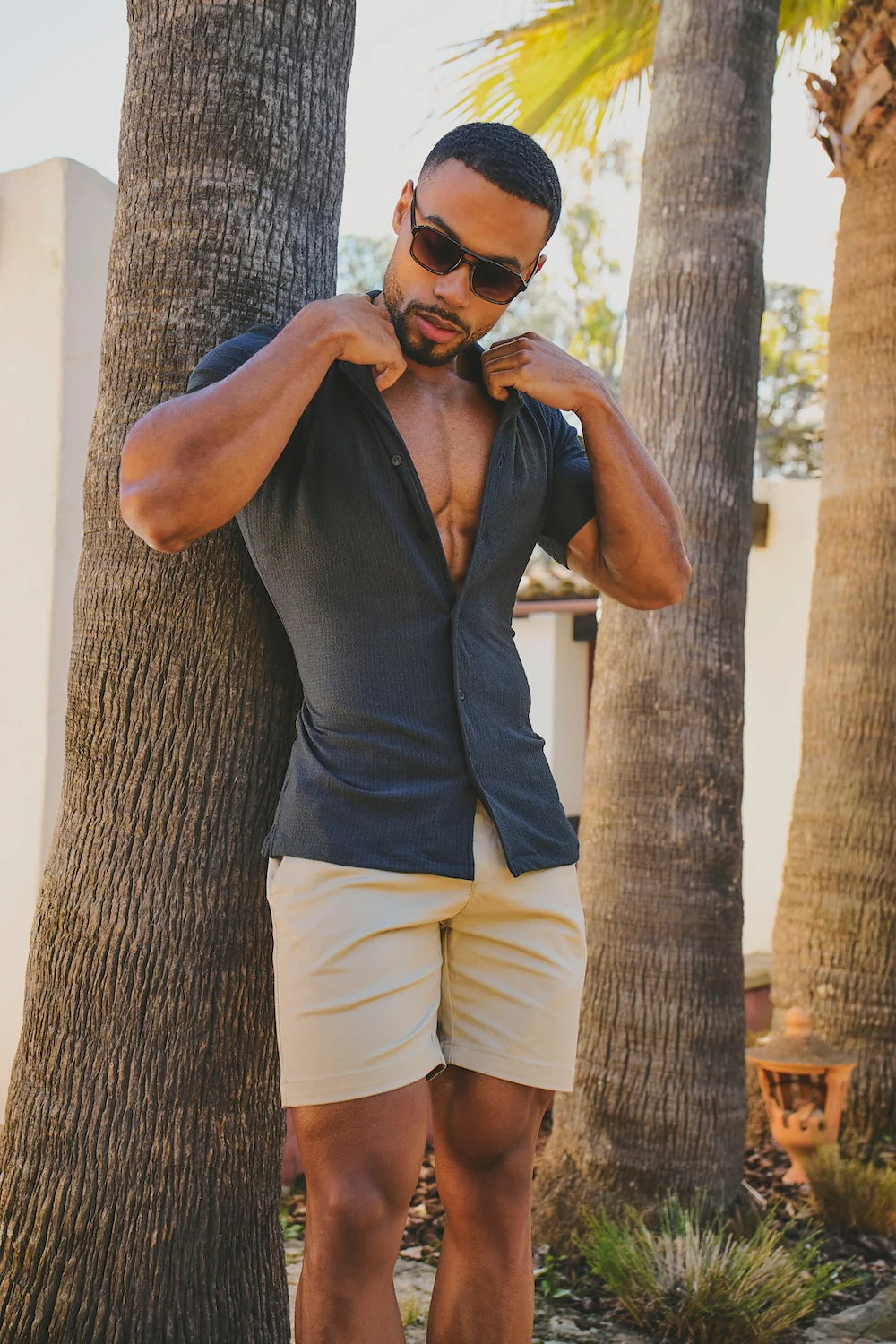 Muscle Fit Stretch Chino Shorts in Stone - Image 5