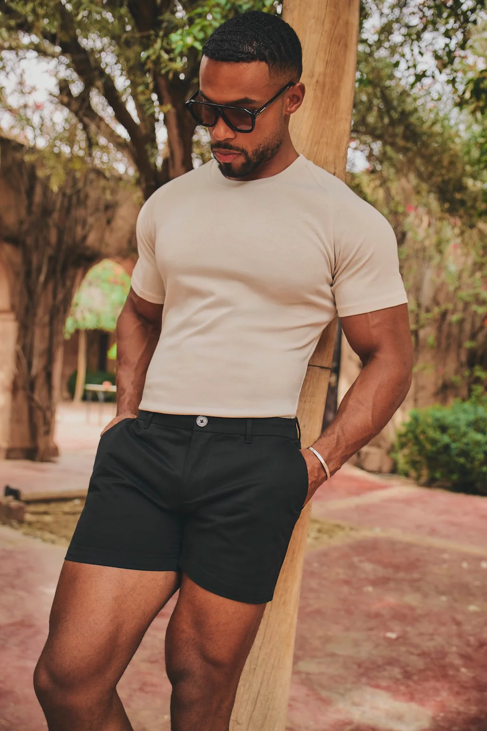 Muscle Fit Stretch Chino Shorts - Shorter Length in Black - Image 3