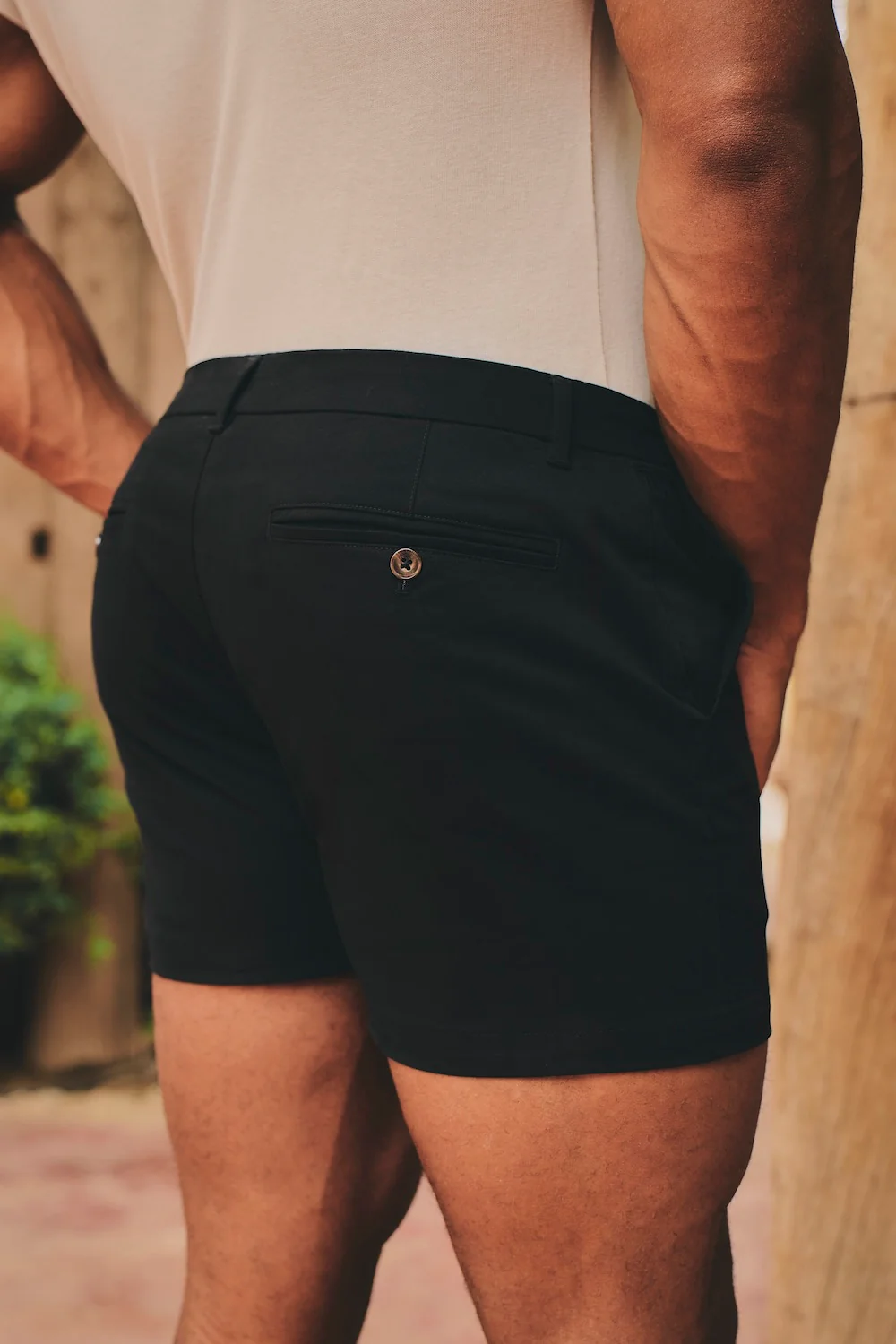 Muscle Fit Stretch Chino Shorts - Shorter Length in Black - Image 5