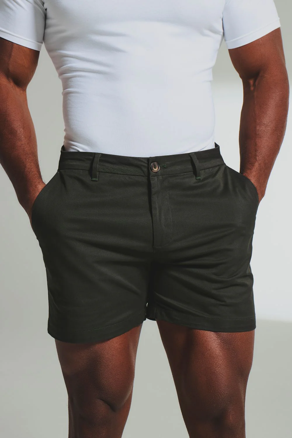 Muscle Fit Stretch Chino Shorts - Shorter Length in Dark Khaki - Image 3