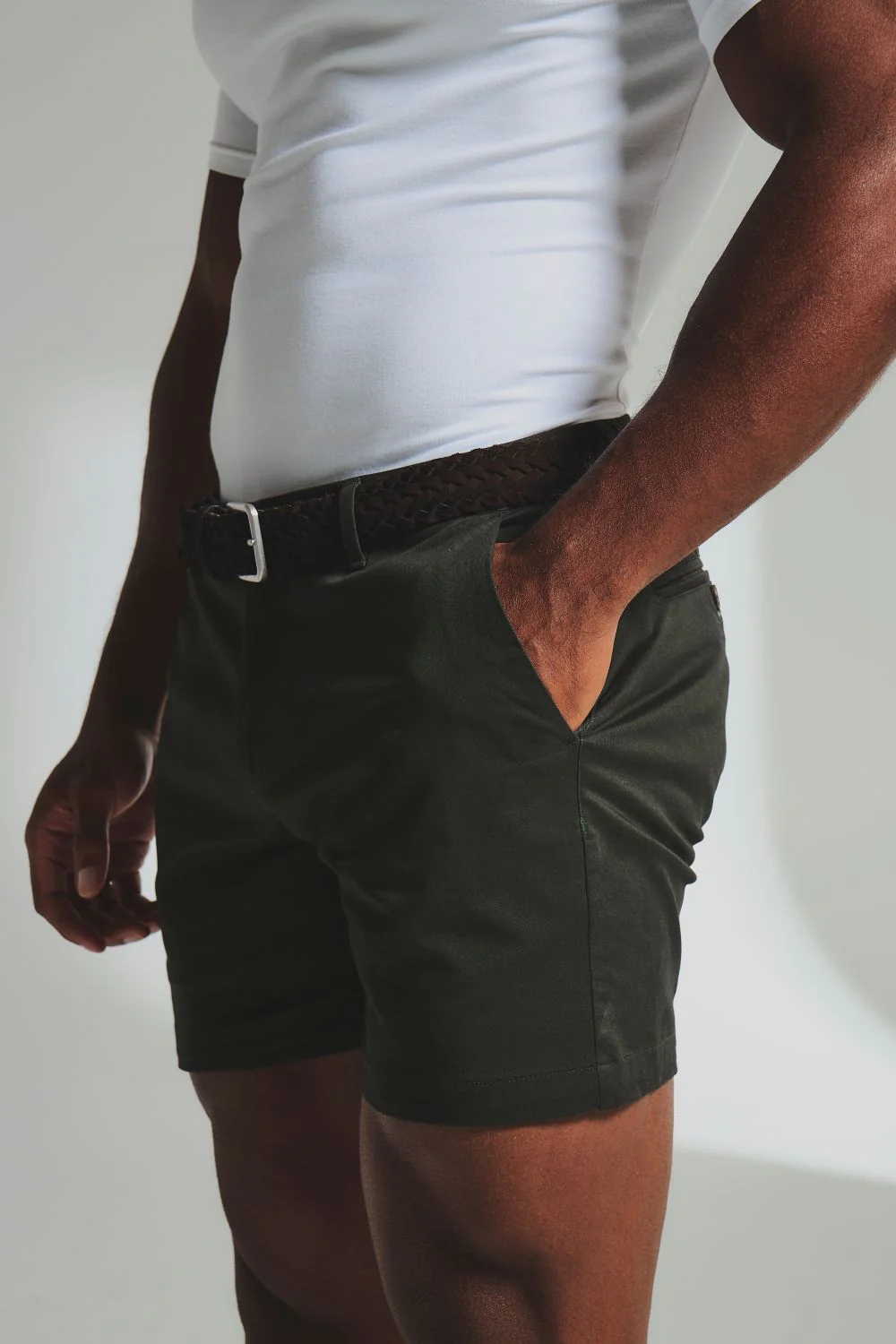 Muscle Fit Stretch Chino Shorts - Shorter Length in Dark Khaki - Image 4