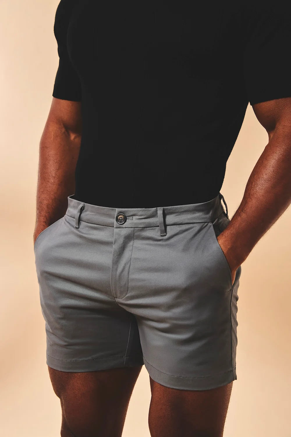 Muscle Fit Stretch Chino Shorts - Shorter Length in Dark Pewter - Image 5