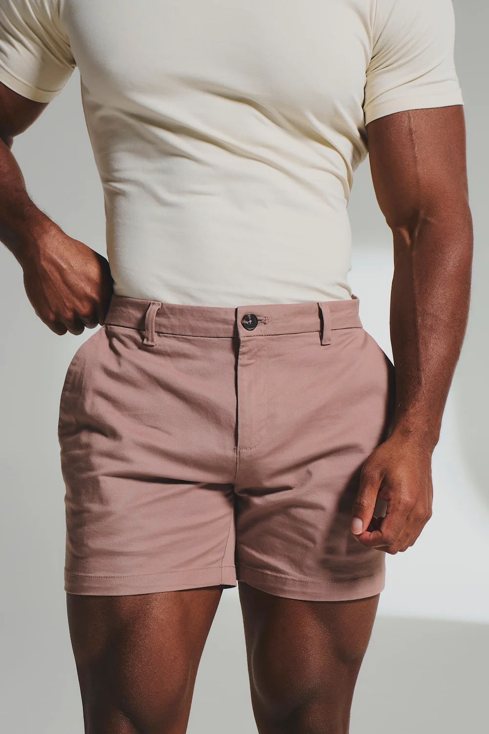 Muscle Fit Stretch Chino Shorts - Shorter Length in Dusky Pink - Image 5