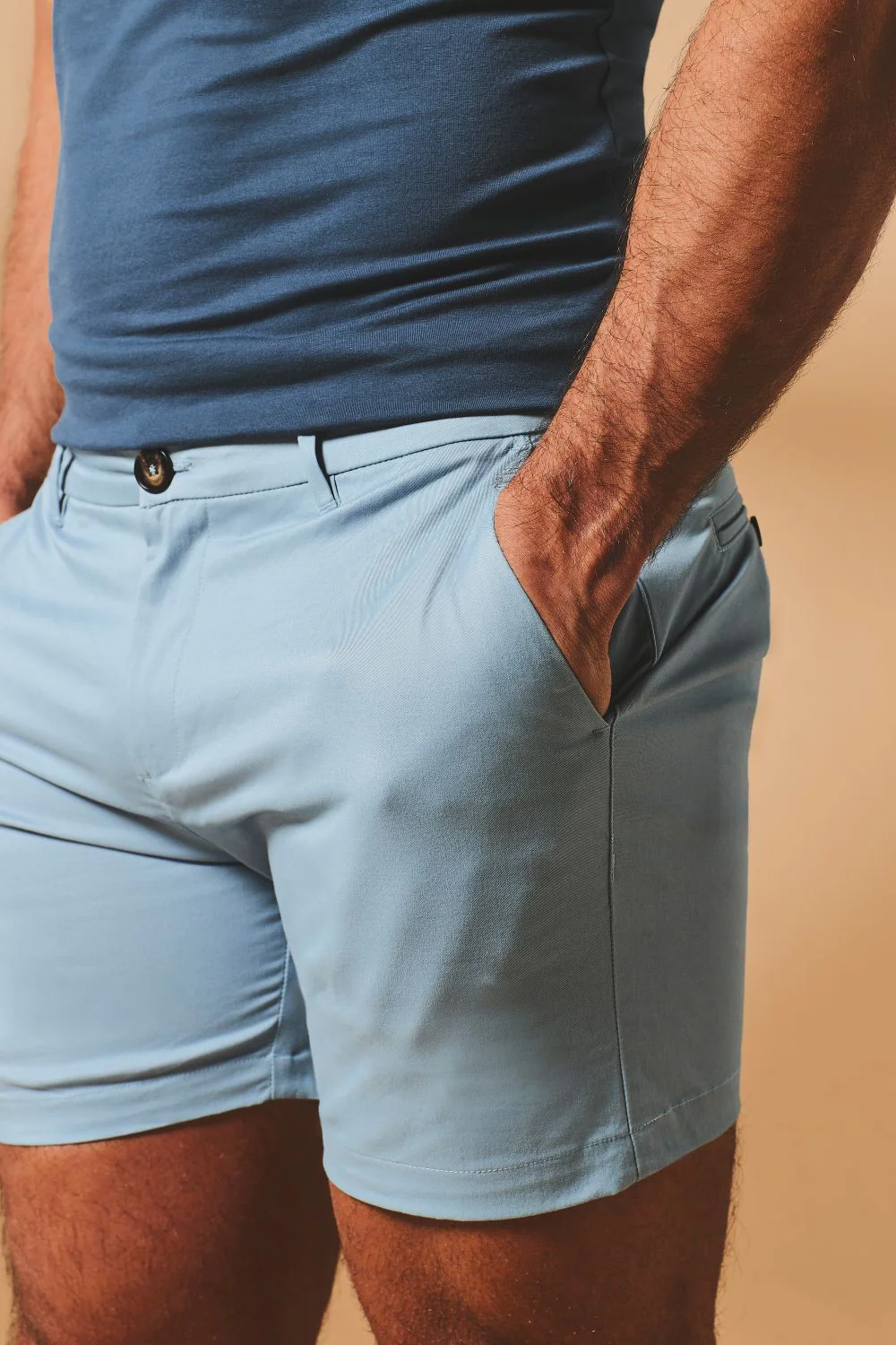 Muscle Fit Stretch Chino Shorts - Shorter Length in Light Blue - Image 4