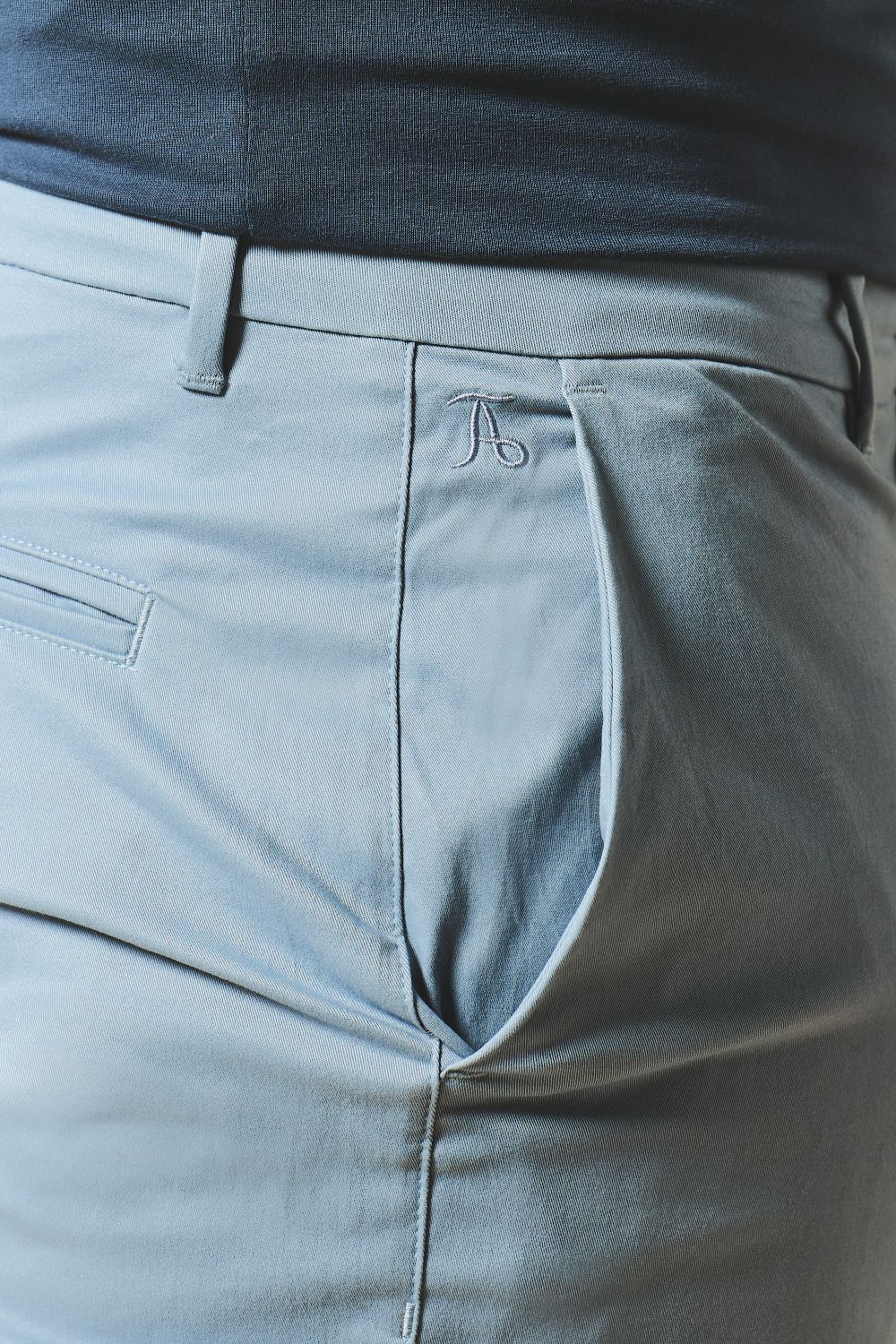 Muscle Fit Stretch Chino Shorts - Shorter Length in Light Blue - Image 6