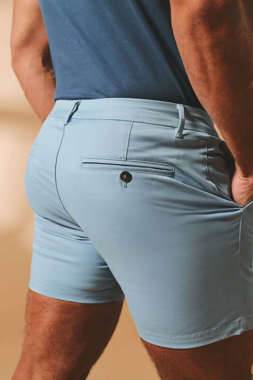Muscle Fit Stretch Chino Shorts - Shorter Length in Light Blue - Image 7