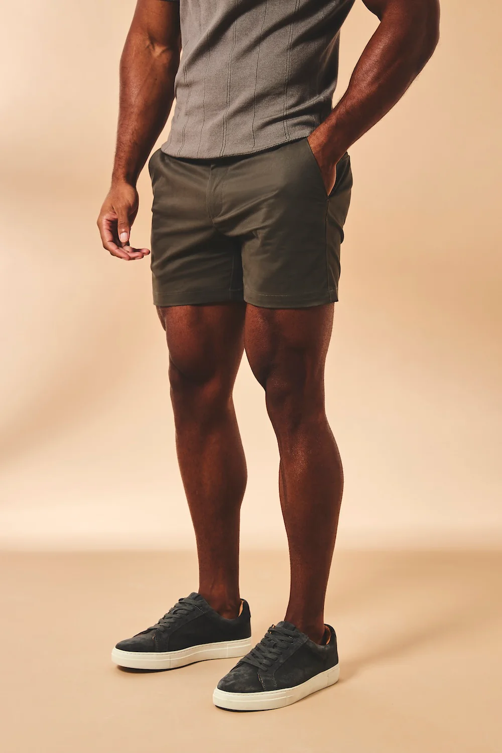 Muscle Fit Stretch Chino Shorts - Shorter Length in Mocha - Image 3
