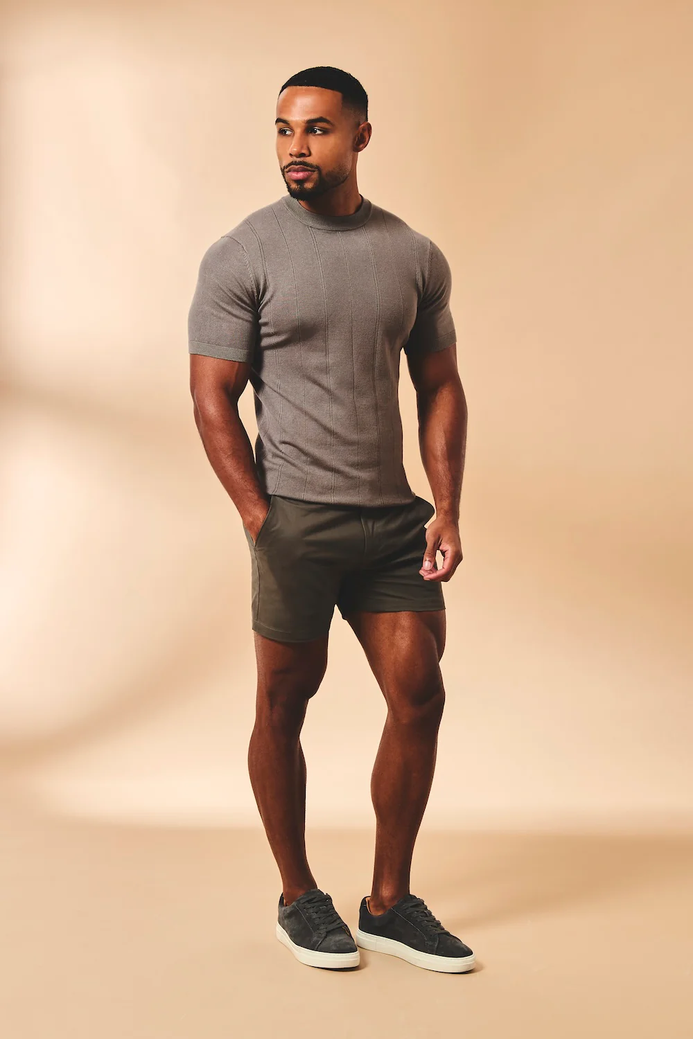 Muscle Fit Stretch Chino Shorts - Shorter Length in Mocha - Image 4