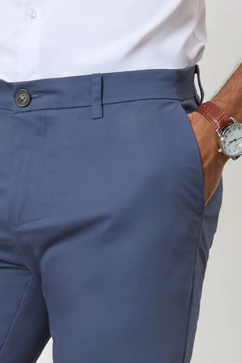 Muscle Fit Cotton Stretch Chino Trouser in Airforce - Image 3