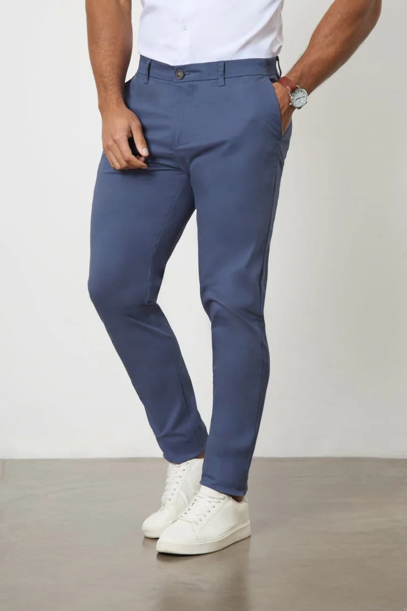 Muscle Fit Cotton Stretch Chino Trouser in Airforce - Image 4