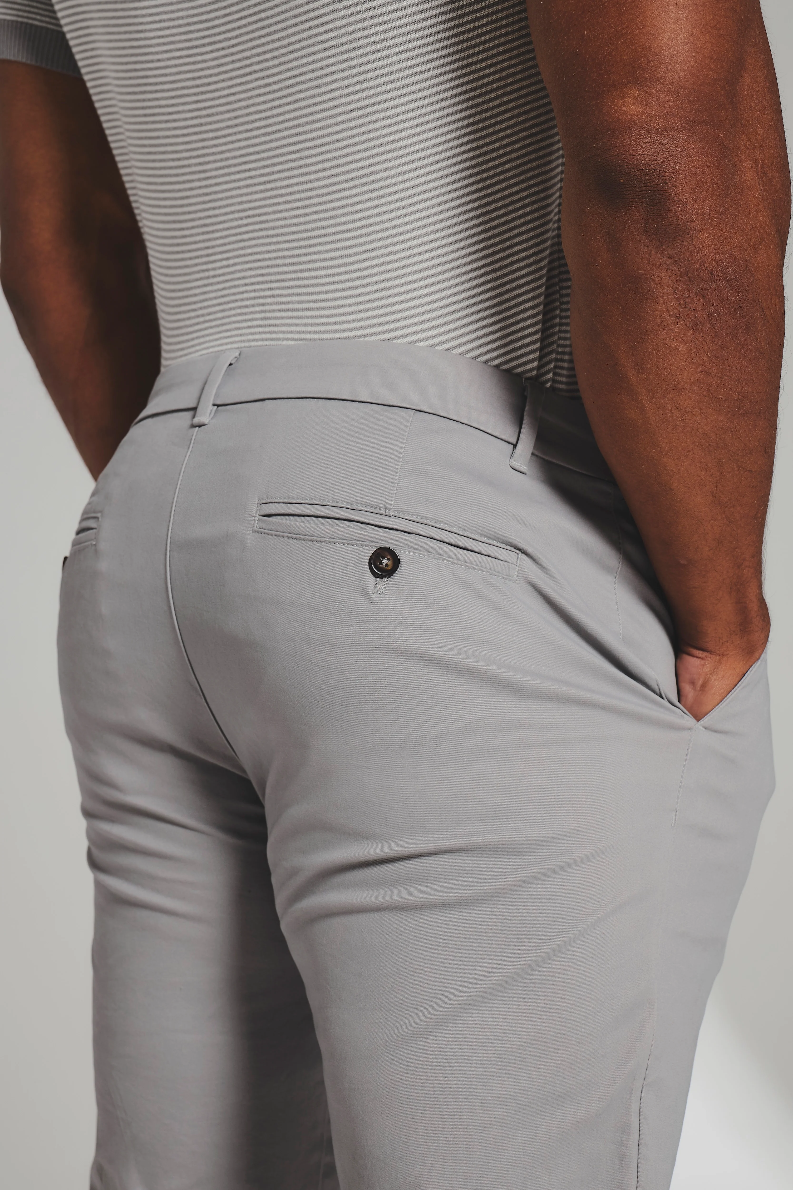Muscle Fit Cotton Stretch Chino Trouser in Pale Grey - Image 6