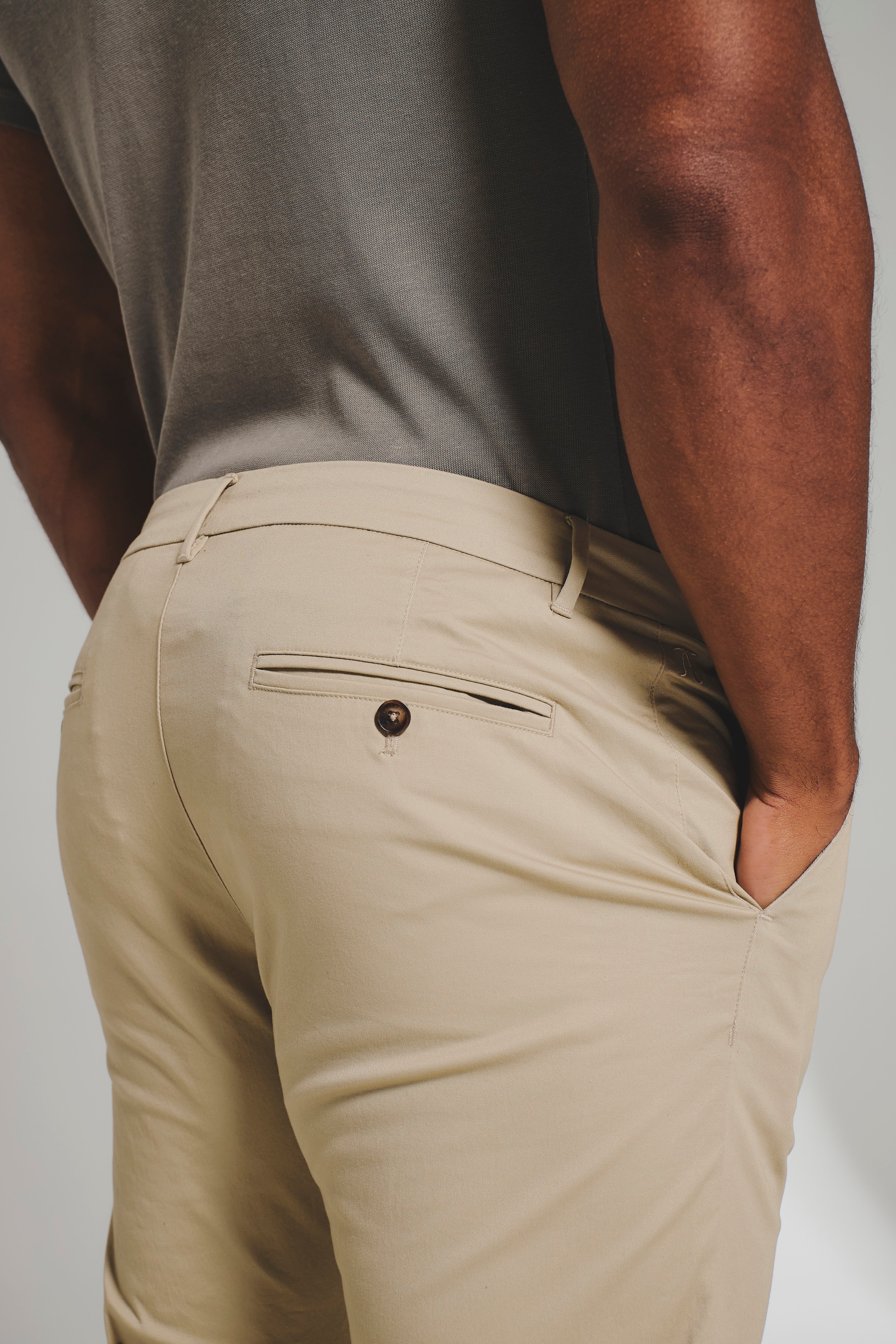 Muscle Fit Cotton Stretch Chino Trouser in Stone - Image 6