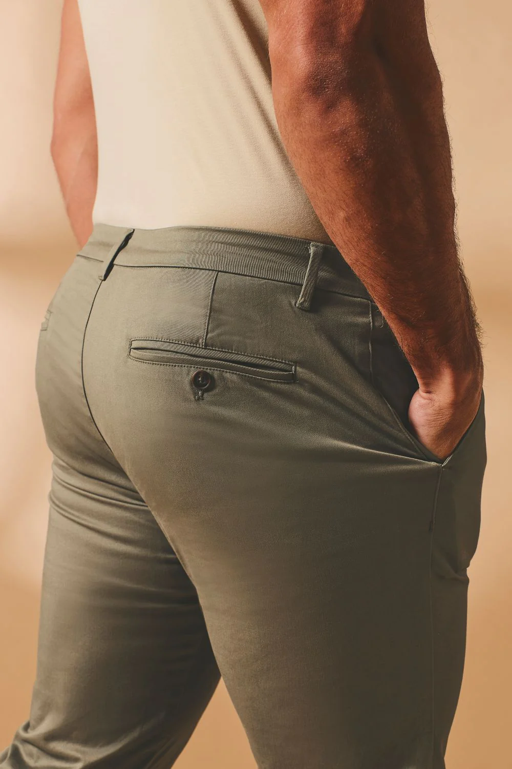 Muscle Fit Cotton Stretch Chino Trouser in Soft Khaki - Image 5