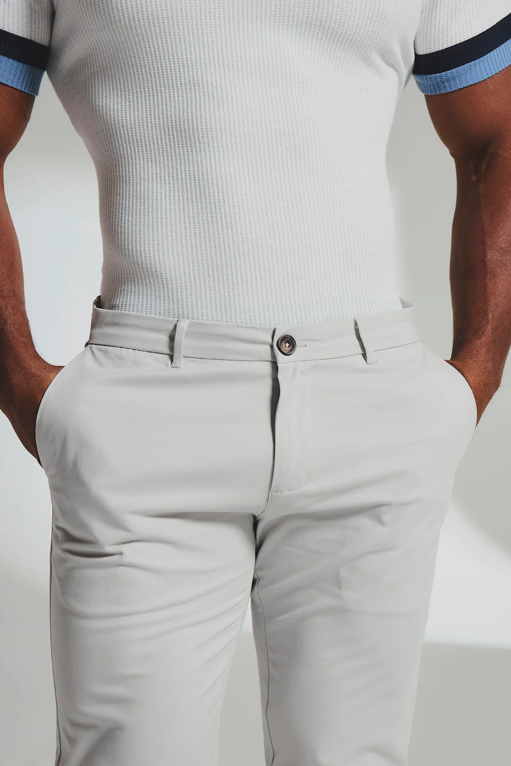 Muscle Fit Cotton Stretch Chino Trouser in Dove Grey - Image 3