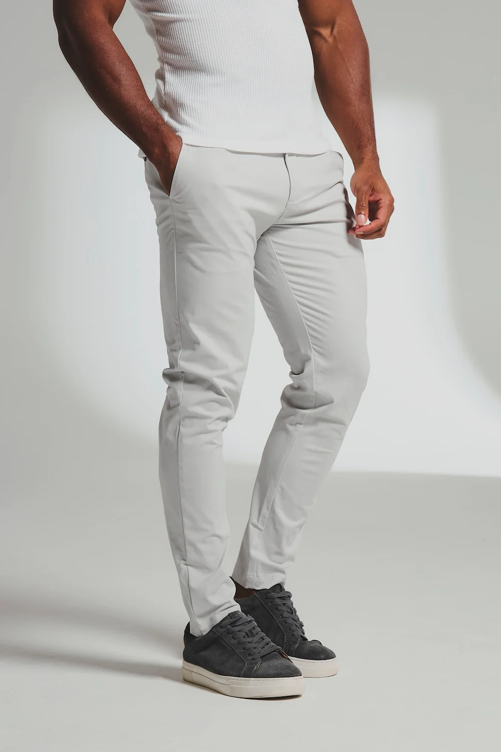 Muscle Fit Cotton Stretch Chino Trouser in Dove Grey - Image 5