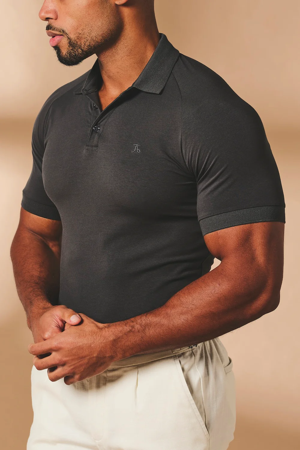 Muscle Fit Polo Shirt in Charcoal - Image 3