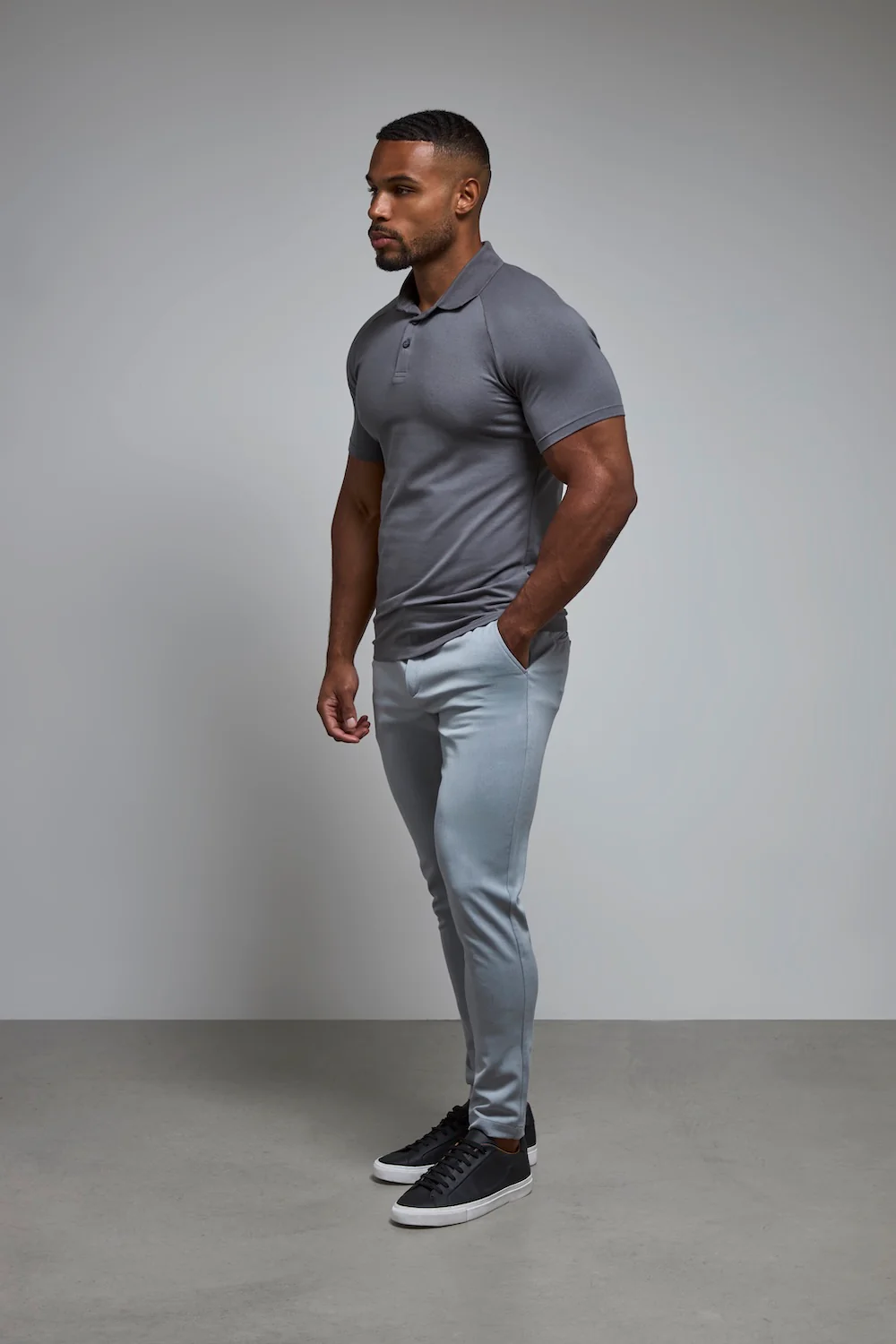 Muscle Fit Polo Shirt in Charcoal - Image 3