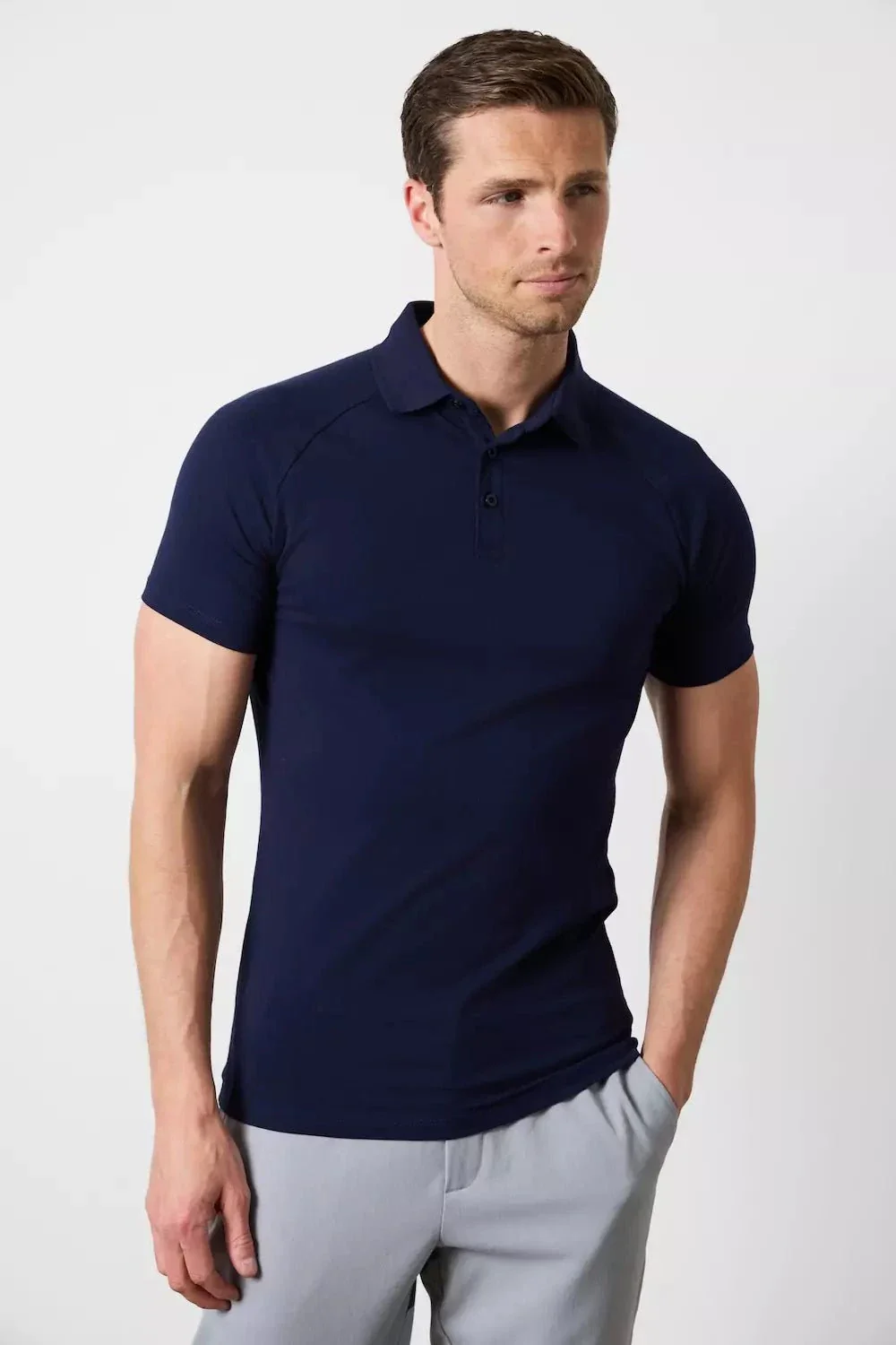 Muscle Fit Polo Shirt in Navy - Image 3