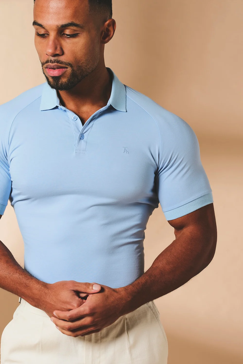 Muscle Fit Polo Shirt in Pale Blue - Image 3