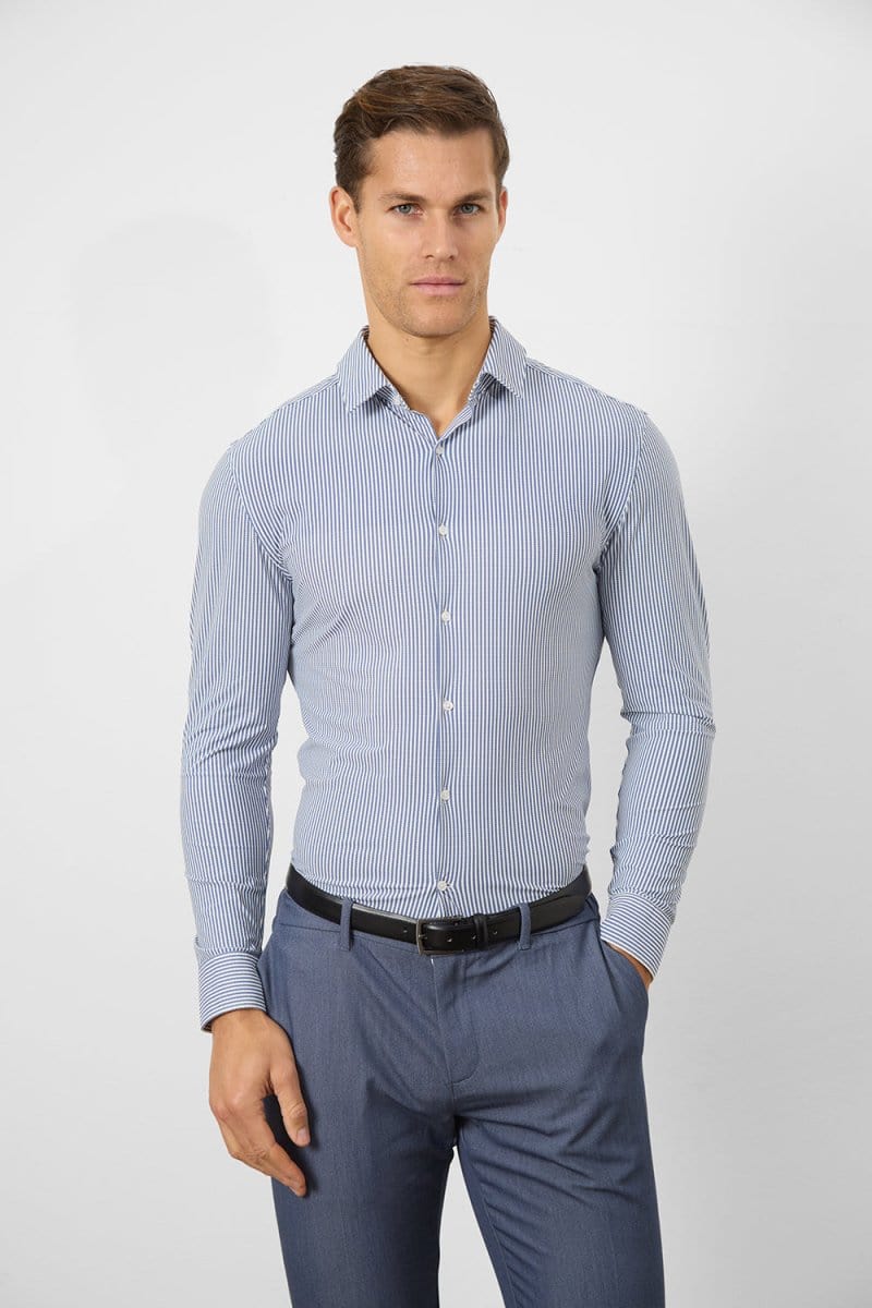Striped Stretch Formal Shirt in Navy - Image 5