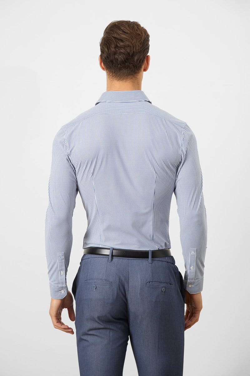 Striped Stretch Formal Shirt in Navy - Image 7
