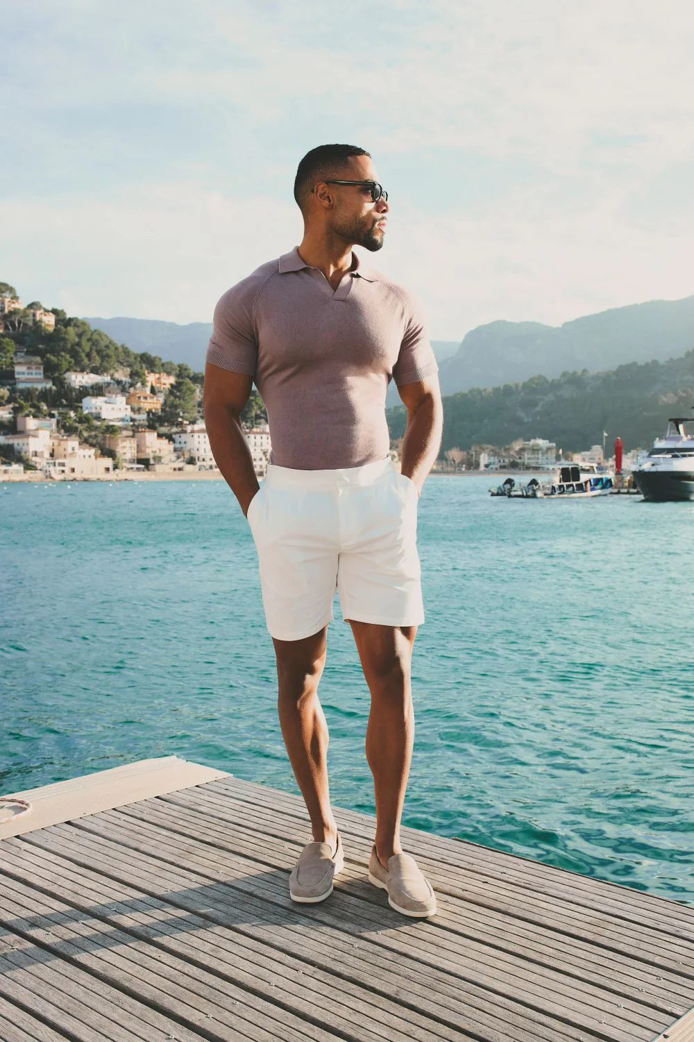 Open Collar Knitted Polo Shirt in Dusty Rose - Image 2